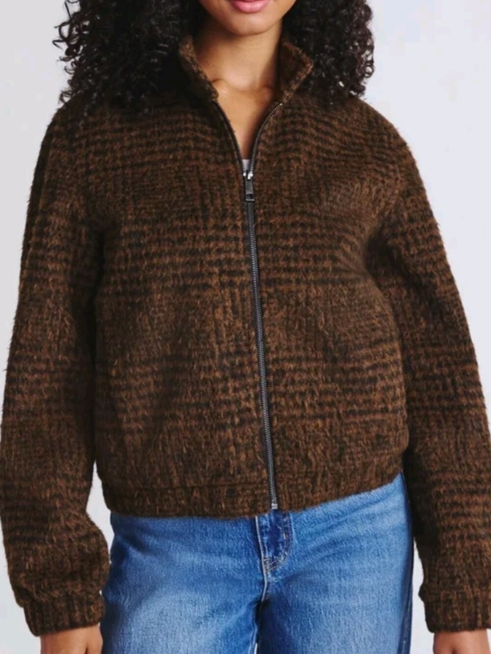 Time and Tru Women's and Women's Plus Faux Wool Bomber Jacket,